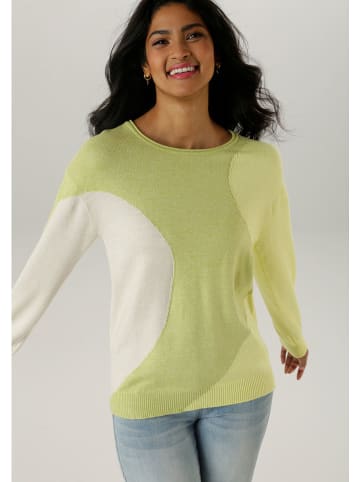 Aniston Pullover in Hellgrün/ Weiß