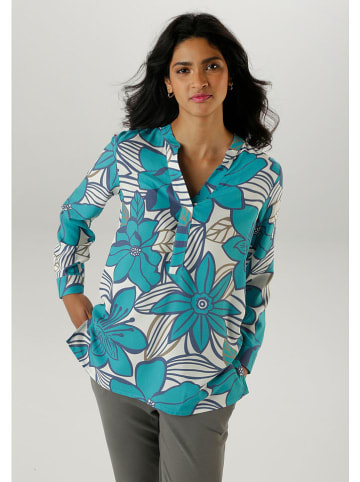 Aniston Bluse in Türkis/ Weiß