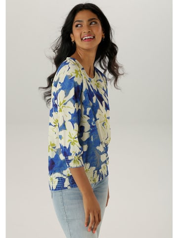Aniston Bluse in Blau/ Creme