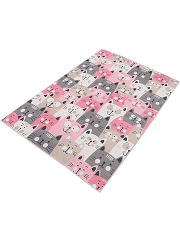WellHome for Kids Kurzflor-Teppich in Rosa/ Grau