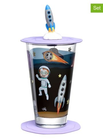 LEONARDO 3-delige kinderdrinkset "Heelal" paars/meerkleurig - (H)14,9 x Ø 10,7 cm