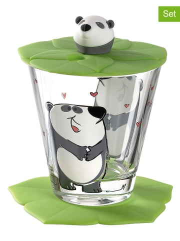 LEONARDO 3tlg. Kinder-Trinkset ''Panda'' in Grün - (H)10 x Ø 10,8 cm