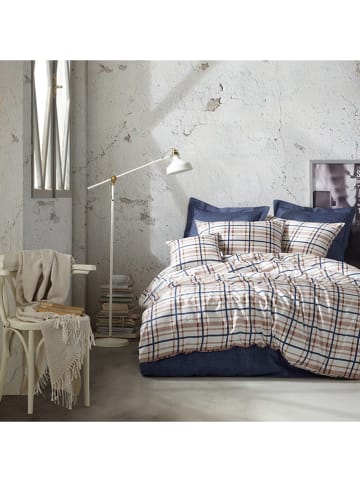 UNCOVER BY SCHIESSER Satin-Bettwäsche-Set "Maxim" in Taupe/ Blau