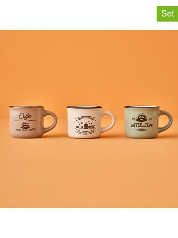 BELLA MAISON 3er-Set: Kaffeetassen in Hellbraun/ Creme/ Grün - 100 ml