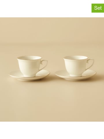 BELLA MAISON 2er-Set: Kaffeetassen "Felis" in Creme/ Gold - 90 ml
