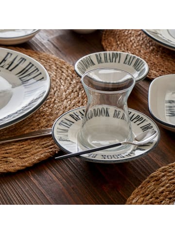 BELLA MAISON 26-częściowy zestaw śniadaniowy "Book Lovers" w kolorze czarno-białym