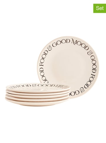BELLA MAISON 6er-Set: Frühstücksteller "Motto" in Weiß/ Schwarz - Ø 20 cm