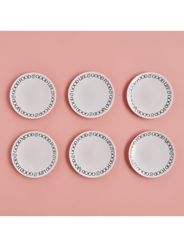 BELLA MAISON 6er-Set: Frühstücksteller "Motto" in Weiß/ Schwarz - Ø 20 cm