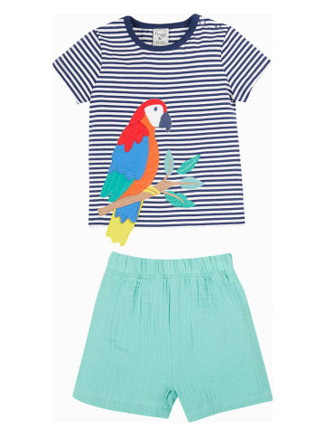 Frugi 2-delige outfit "Parrot" donkerblauw/wit/turquoise