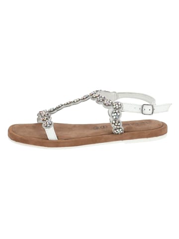 Lazamani Leren sandalen zilverkleurig/wit