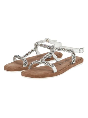 Lazamani Leren sandalen zilverkleurig/wit