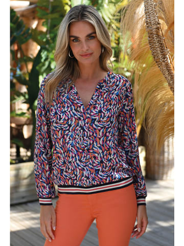 Bleu d'Azur Bluse "Memphis" in Dunkelblau/ Orange/ Weiß
