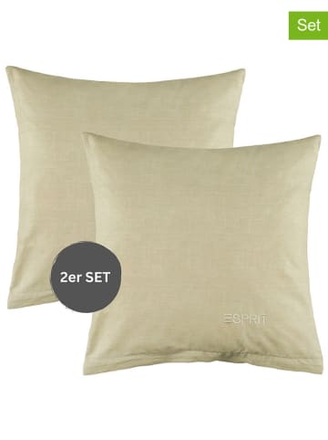 ESPRIT 2er- Set: Renforcé-Kissenhüllen "E-Harp" in Beige
