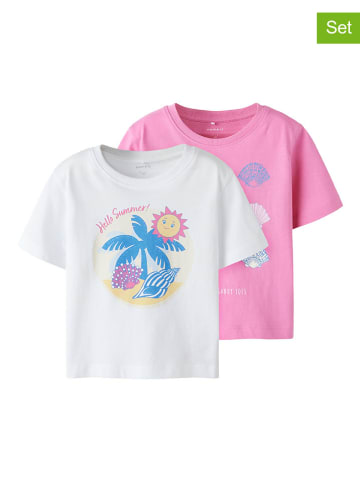 name it 2er-Set: Shirts in Rosa/ Weiß