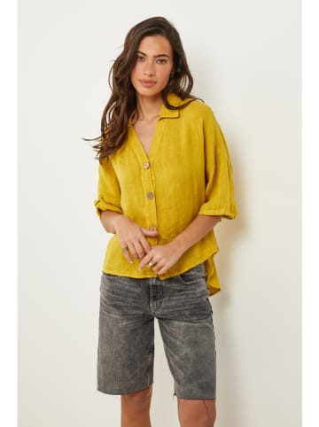 Le Monde du Lin Linnen blouse mosterdgeel