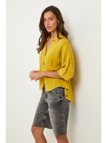 Le Monde du Lin Linnen blouse mosterdgeel