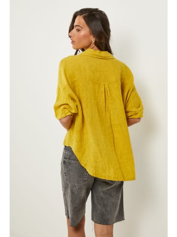 Le Monde du Lin Linnen blouse mosterdgeel