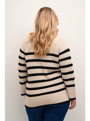 KAFFE curve Sweter w kolorze czarno-beżowym