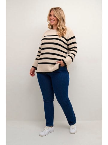 KAFFE curve Sweter w kolorze czarno-beżowym
