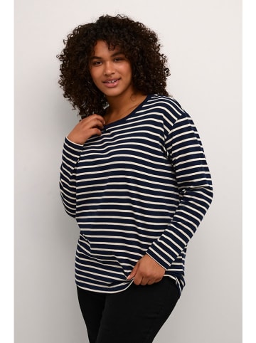 KAFFE curve Longsleeve donkerblauw/wit