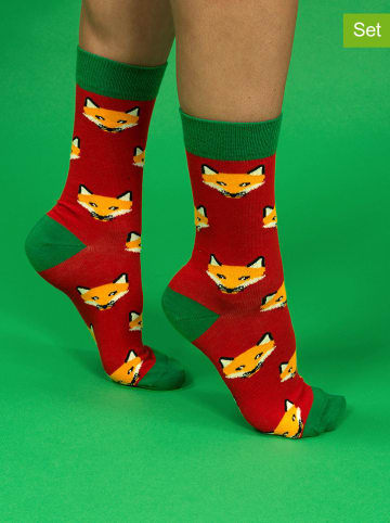 Funky Steps 4er-Set: Socken in Grün/ Rot