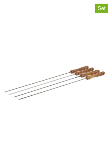 Homla 4er-Set: Grillspieße "Easy Grill" in Silber/ Hellbraun - (L)43 cm