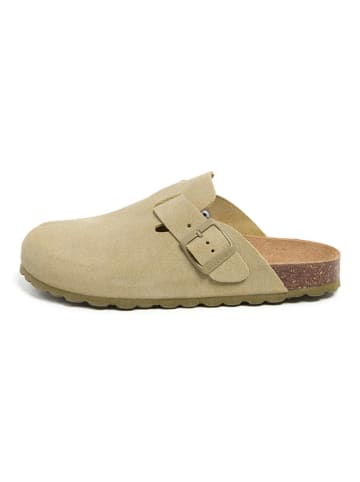 billowy Leder-Clogs in Beige