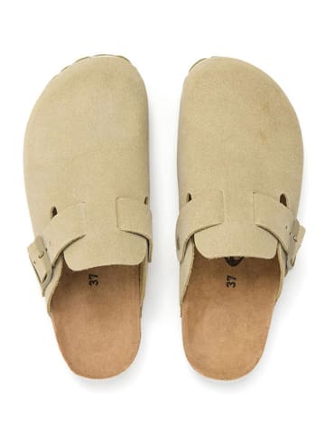 billowy Leder-Clogs in Beige