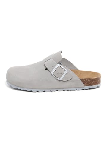 billowy Leder-Clogs in Hellgraun