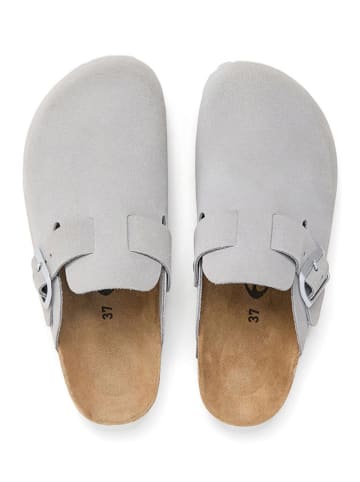 billowy Leder-Clogs in Hellgraun