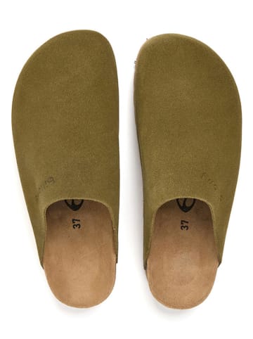 billowy Leren clogs kaki