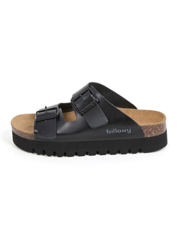 billowy Leder-Pantoletten in Schwarz