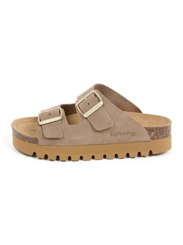 billowy Leder-Pantoletten in Beige