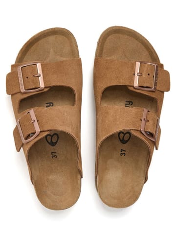 billowy Leren slippers lichtbruin