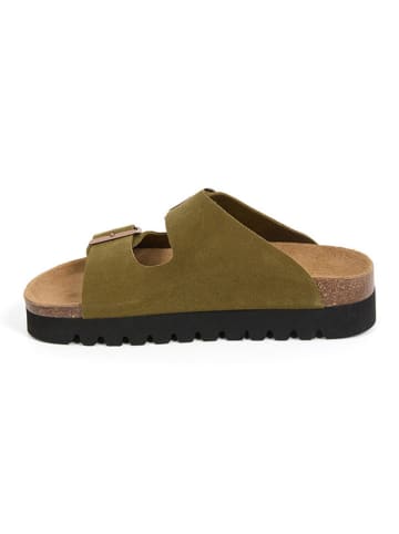 billowy Skórzane klapki w kolorze khaki