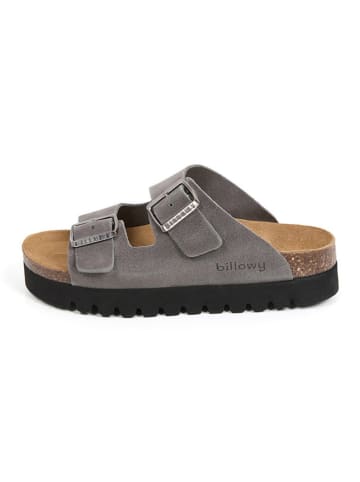 billowy Leder-Pantoletten in Grau