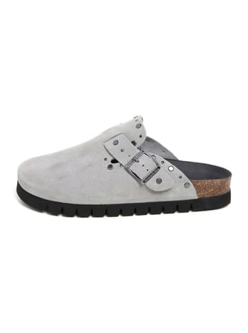 billowy Leder-Clogs in Hellgrau