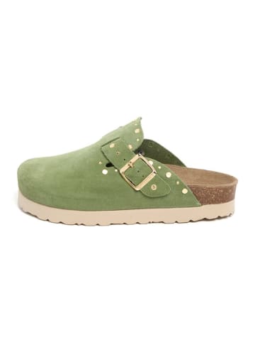 billowy Leder-Clogs in Grün