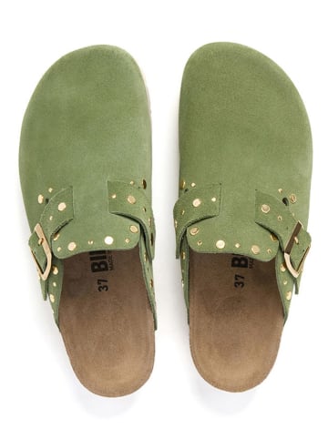 billowy Leder-Clogs in Grün