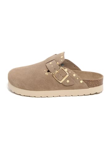 billowy Leder-Clogs in Hellbraun