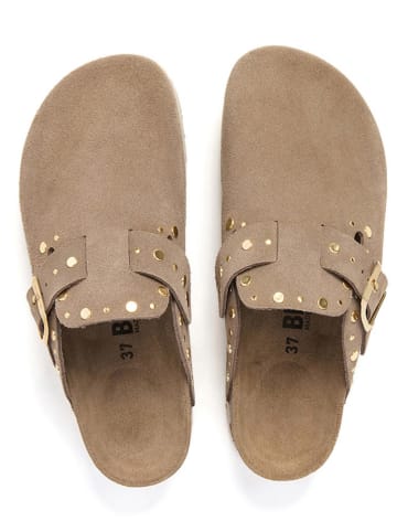 billowy Leder-Clogs in Hellbraun