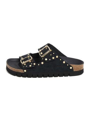 billowy Leder-Pantoletten in Schwarz