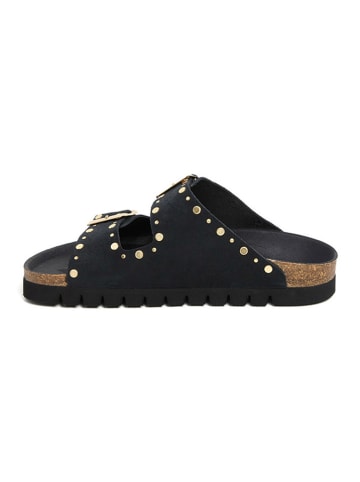 billowy Leder-Pantoletten in Schwarz