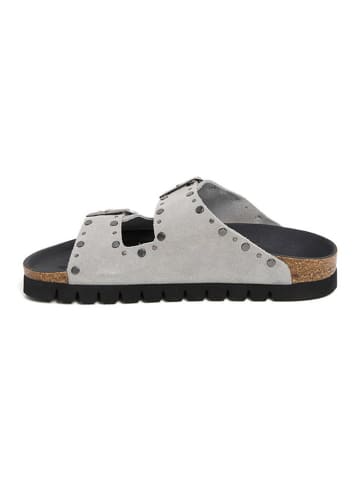 billowy Leren slippers lichtgrijs