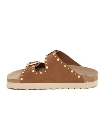 billowy Leren slippers lichtbruin