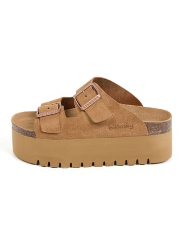 billowy Leder-Pantoletten in Hellbraun