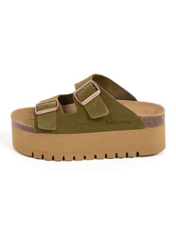 billowy Leder-Pantoletten in Khaki