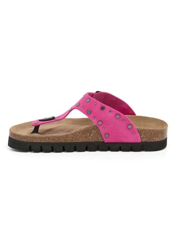 billowy Leder-Zehentrenner in Fuschia