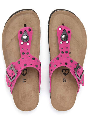 billowy Leder-Zehentrenner in Fuschia