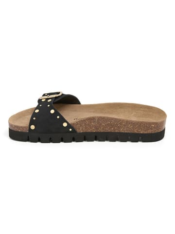 billowy Leder-Pantoletten in Schwarz